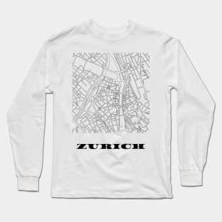 Map of Zurich, Switzerland Minimalist Line Drawing Long Sleeve T-Shirt